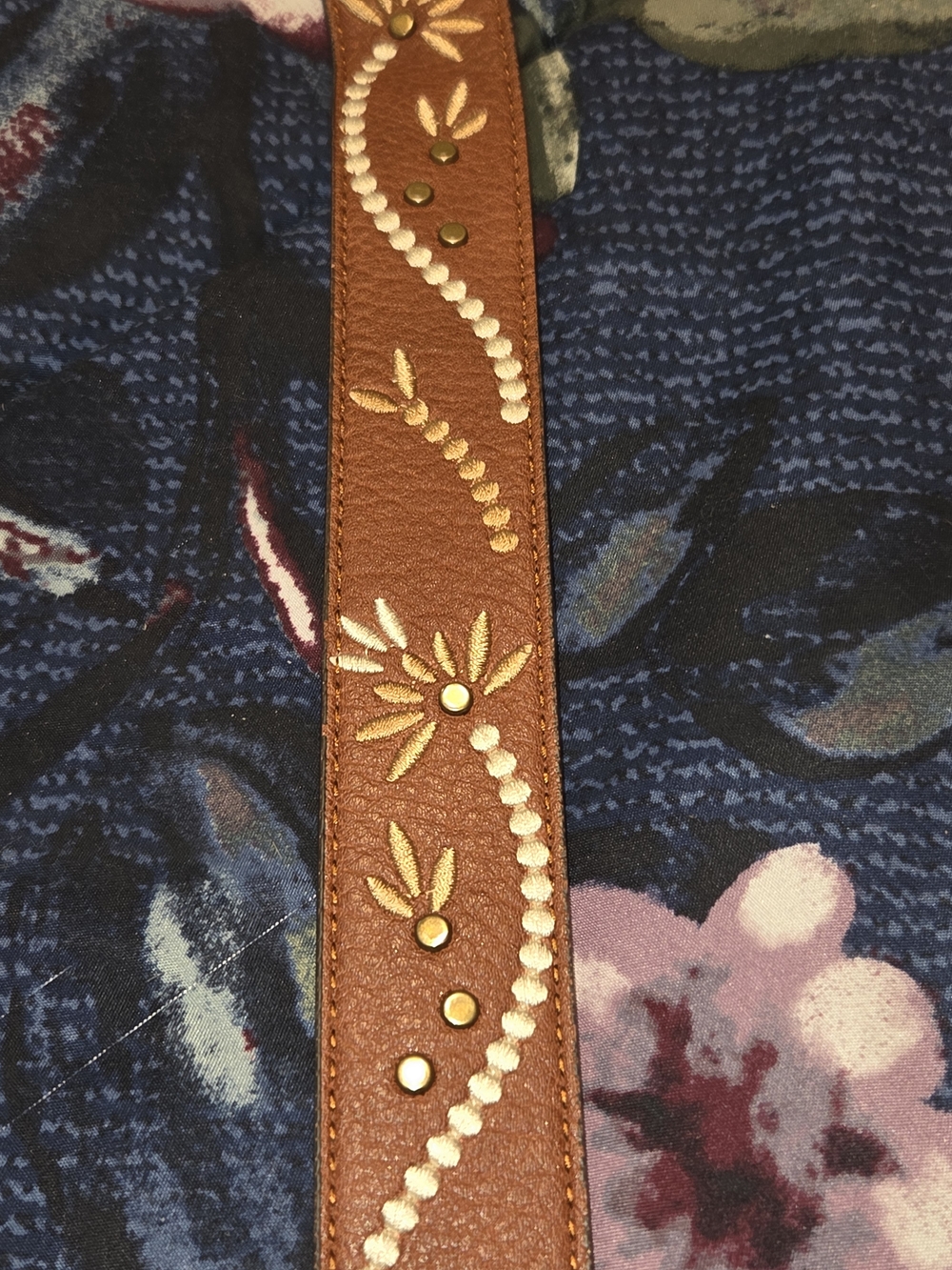 Embroidered Brown Leather Floral Belt